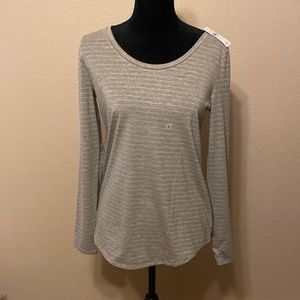 NWT LOFT Gray/Silver Shimmer Stripped Long Sleeve Tee